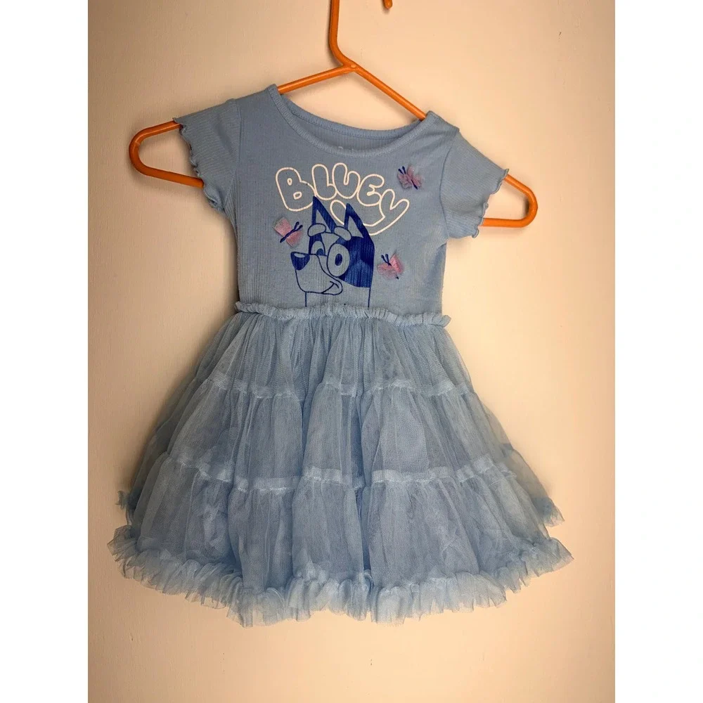 Bluey Toddler Girls Blue Tutu Dress Butterfly Graphic Tulle Skirt Ribbed Top
